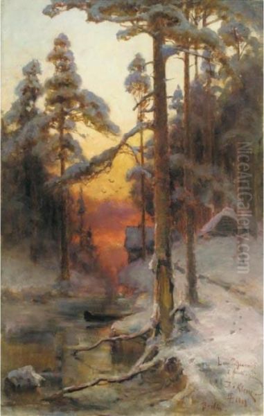 Sunset In The Forest Oil Painting by Iulii Iul'evich (Julius) Klever