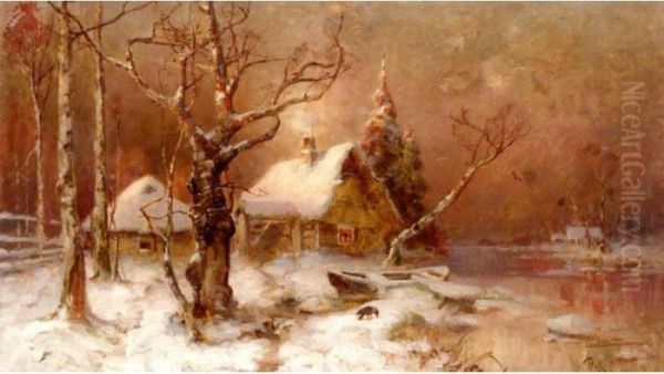 Winter Landscape Oil Painting by Iulii Iul'evich (Julius) Klever