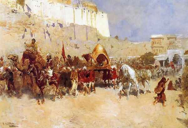 Wedding Procession Jodhpur Oil Painting by Edwin Lord Weeks