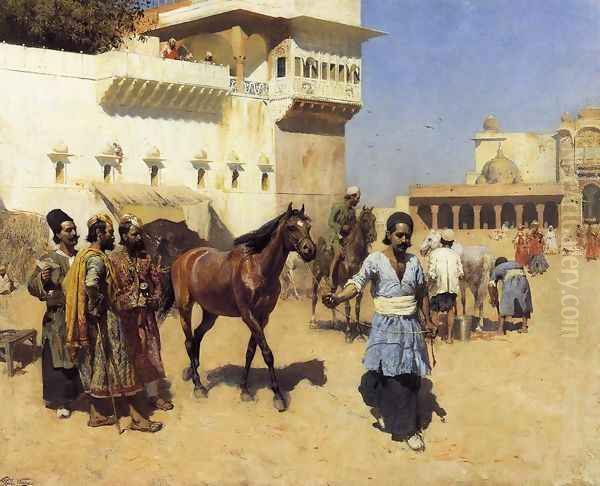 Horse Market, Persian Stables, Bombay Oil Painting by Edwin Lord Weeks