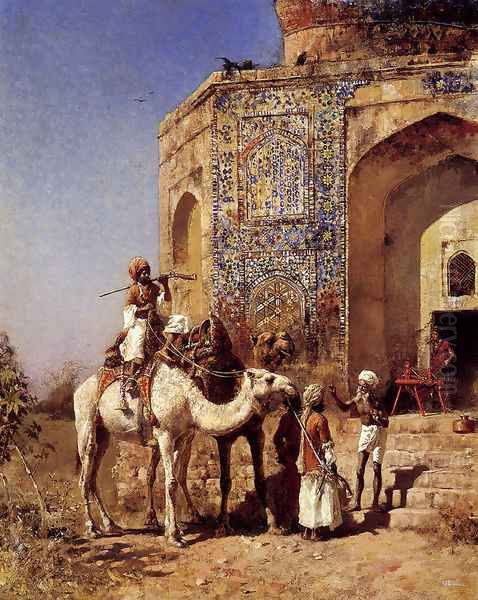 Old Blue Tiled Mosque Outside Of Delhi India Oil Painting by Edwin Lord Weeks