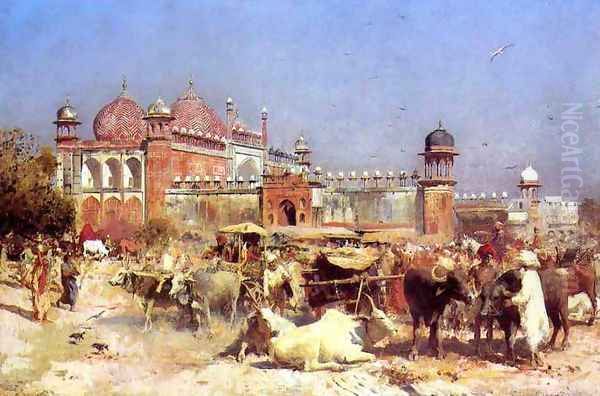 Market Place at Agra Oil Painting by Edwin Lord Weeks