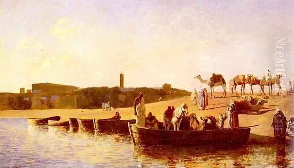 At The River Crossing Oil Painting by Edwin Lord Weeks