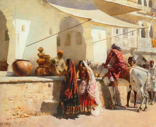 A Street Market Scene, India Oil Painting by Edwin Lord Weeks