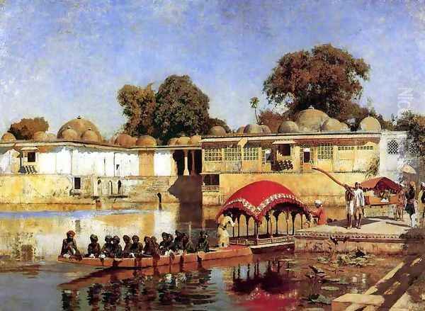 Palace and Lake at Sarket-Ahmedabad, India Oil Painting by Edwin Lord Weeks