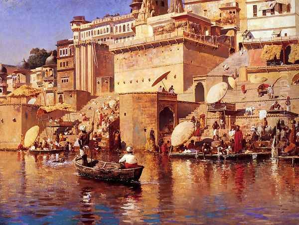 On The River Benares Oil Painting by Edwin Lord Weeks