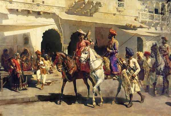 Leaving For The Hunt At Gwalior Oil Painting by Edwin Lord Weeks