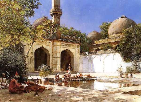 Figures In The Courtyard Of A Mosque Oil Painting by Edwin Lord Weeks