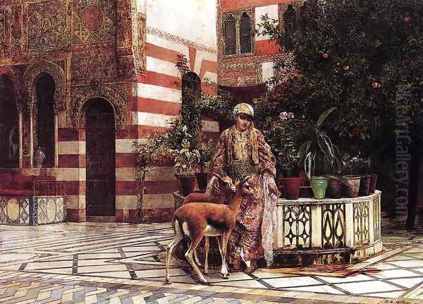 Girl In A Moorish Courtyard Oil Painting by Edwin Lord Weeks