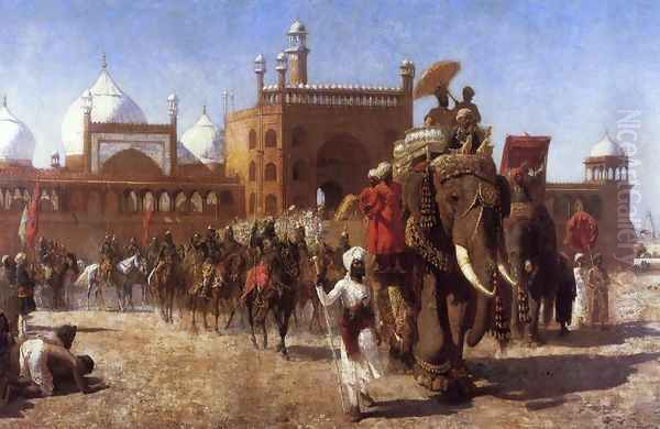 The Return Of The Imperial Court From The Great Nosque At Delhi In The Reign Of Shah Jehan Oil Painting by Edwin Lord Weeks