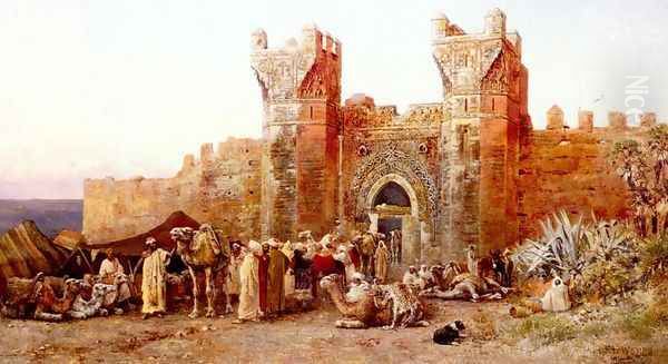 The Departure Of A Caravan From The Gate Of Shelah Morocco Oil Painting by Edwin Lord Weeks