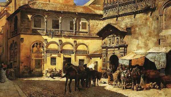 Market Square In Front Of The Sacristy And Doorway Of The Cathedral Granada Oil Painting by Edwin Lord Weeks