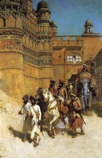 The Maharahaj Of Gwalior Before His Palace Oil Painting by Edwin Lord Weeks