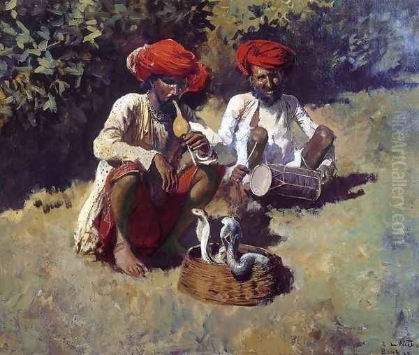 The Snake Charmers Bombay Oil Painting by Edwin Lord Weeks