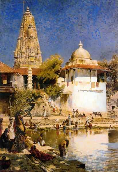 The Temple and Tank of Walkeschwar at Bombay Oil Painting by Edwin Lord Weeks