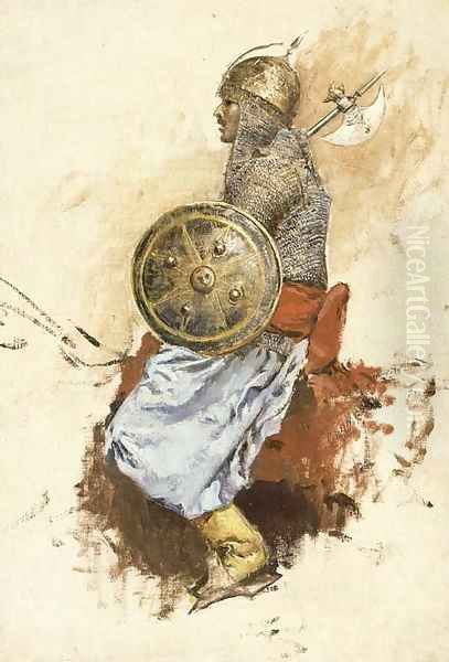 Man in Armor (preparatory sketch for Entering the Mosque) Oil Painting by Edwin Lord Weeks