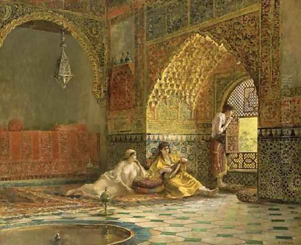 Interior of La Torre des Infantas, illustrating the legend of the three Moorish princesses, in Washington Irving's 'The Alhambra' Oil Painting by Edwin Lord Weeks