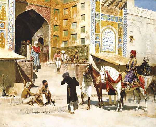 Steps of the Mosque Vazirkham, Lahore Oil Painting by Edwin Lord Weeks