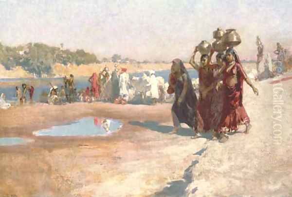 By the River at Ahmedabad, India Oil Painting by Edwin Lord Weeks