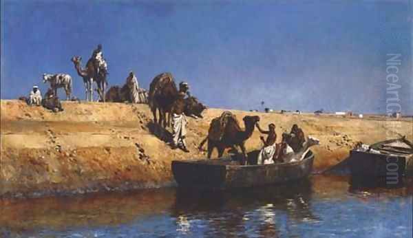 Un embarquement de chameaux sur la plage de Sale, Maroc Oil Painting by Edwin Lord Weeks