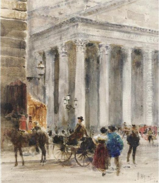 Horse And Carriage At The Royal Exchange Oil Painting by William Walcot