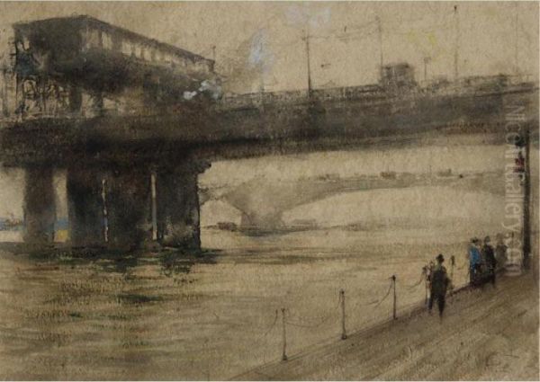 Hungerford Bridge Oil Painting by William Walcot