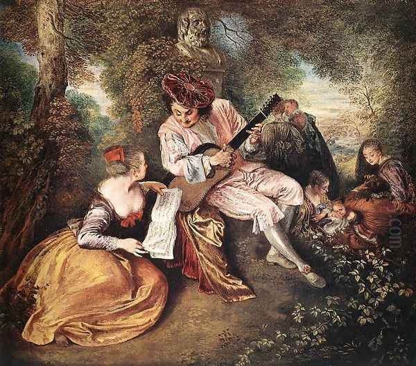 'La gamme d'amour' (The Love Song) c. 1717 Oil Painting by Jean-Antoine Watteau