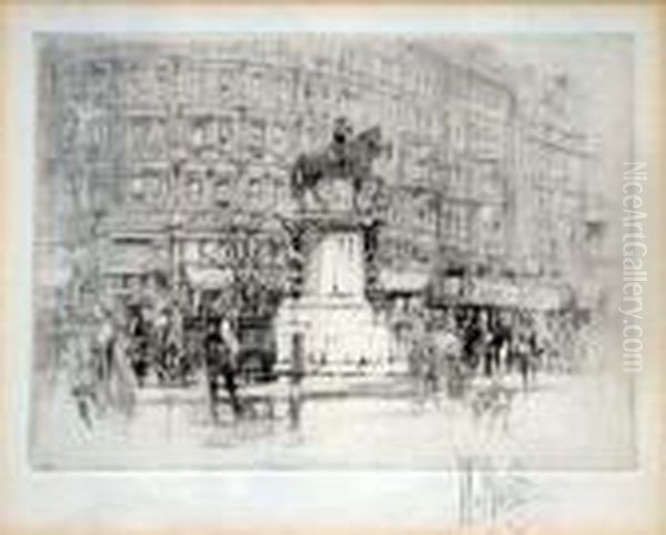 The Strand And Charing Cross Signed In Pencil 3.5 X 5in Oil Painting by William Walcot