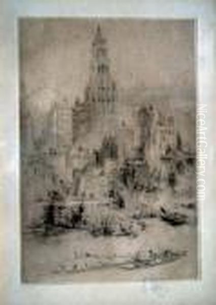 View Of New York Signed In Pencil 8.5 X 6in Oil Painting by William Walcot