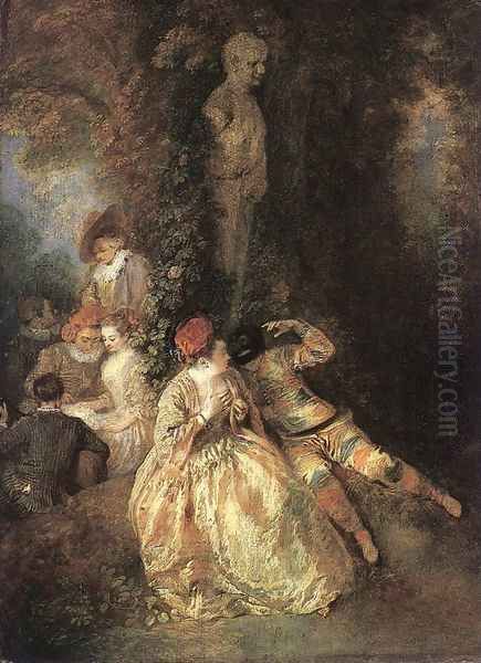 Harlequin and Columbine 1716-18 Oil Painting by Jean-Antoine Watteau