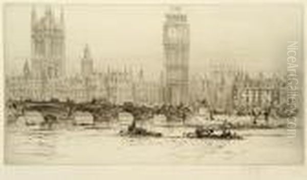 The Thames At Westminster Oil Painting by William Walcot