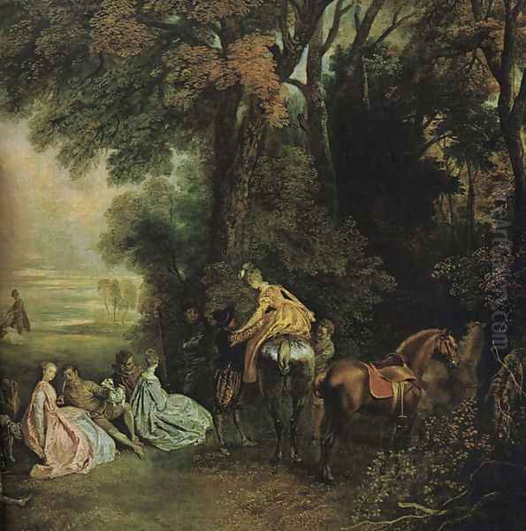 A Halt During the Chase 1720 Oil Painting by Jean-Antoine Watteau