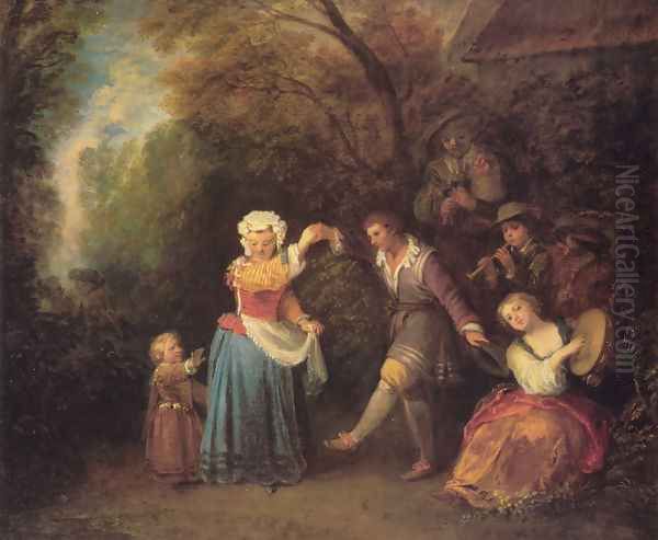 La Danse Champêtre (Pastoral Dance) Oil Painting by Jean-Antoine Watteau