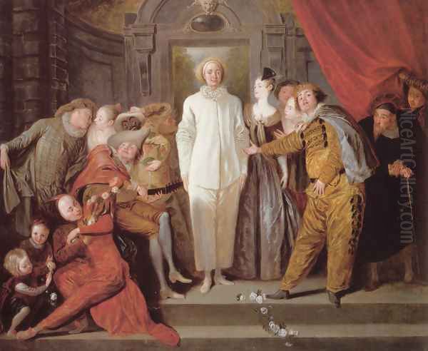 Italian Comedians c. 1720 Oil Painting by Jean-Antoine Watteau