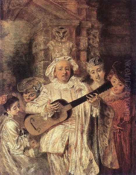 Gilles and his Family c. 1716 Oil Painting by Jean-Antoine Watteau