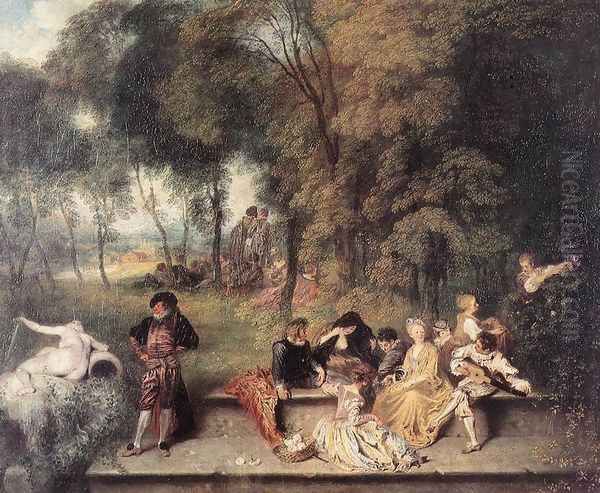 Merry Company in the Open Air 1716-19 Oil Painting by Jean-Antoine Watteau