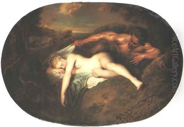 Nymph and Satyr Oil Painting by Jean-Antoine Watteau