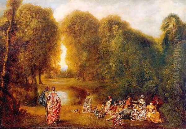 Gathering in a Park 1718 Oil Painting by Jean-Antoine Watteau