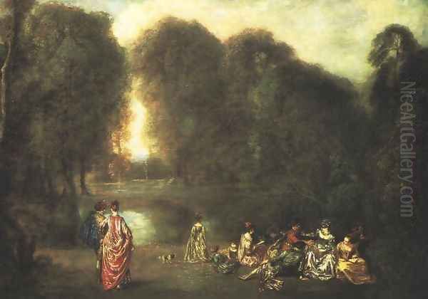 Assemblee dans un parc Oil Painting by Jean-Antoine Watteau