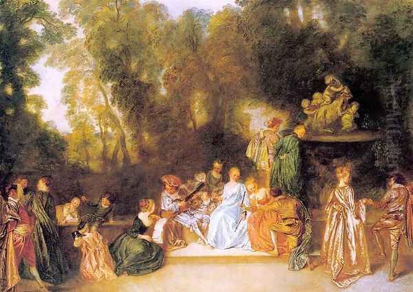 Entertainment in the Open Air 1721 Oil Painting by Jean-Antoine Watteau