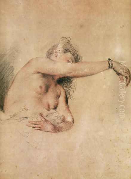 Female Nude with Right Arm Raised Oil Painting by Jean-Antoine Watteau