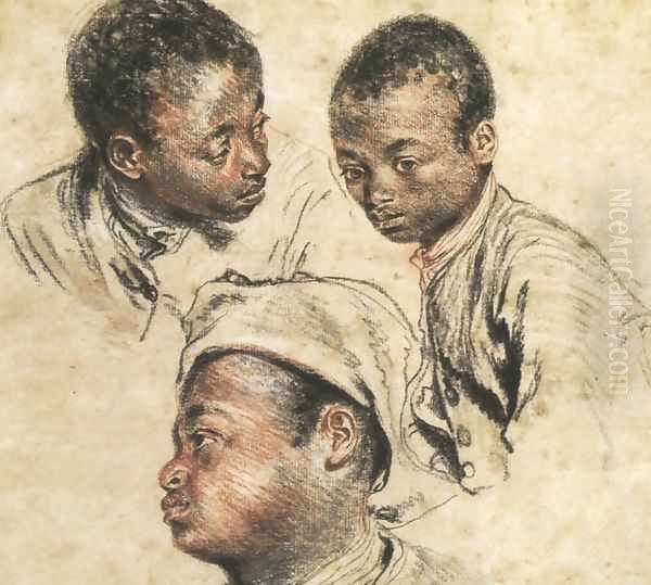 Three Studies of the Head of a Young Negro Oil Painting by Jean-Antoine Watteau