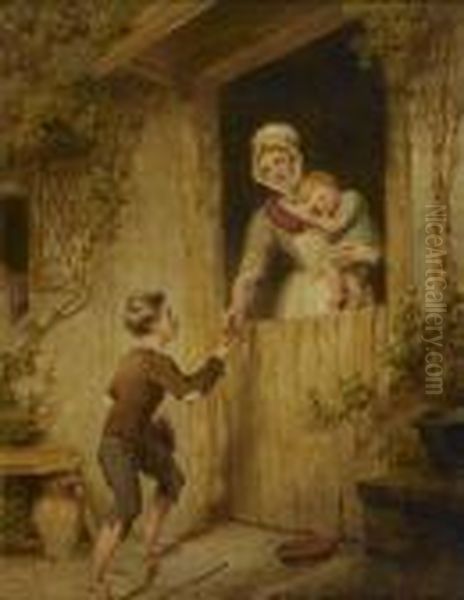 Jeune Mere Donnant L'aumone A Un Jeune Garcon Oil Painting by Richard Westall