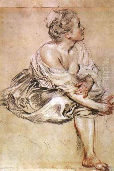 Young Woman Seated Oil Painting by Jean-Antoine Watteau