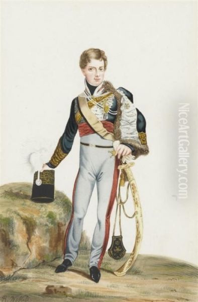 Young Man In Officer's Uniform Andsabre. Oil Painting by Richard Westall