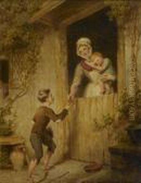 Jeune Mere Donnant L'aumone A Un Jeune Garcon Oil Painting by Richard Westall