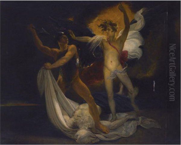 Satan And Death With The Body Of An Old Man Oil Painting by Richard Westall