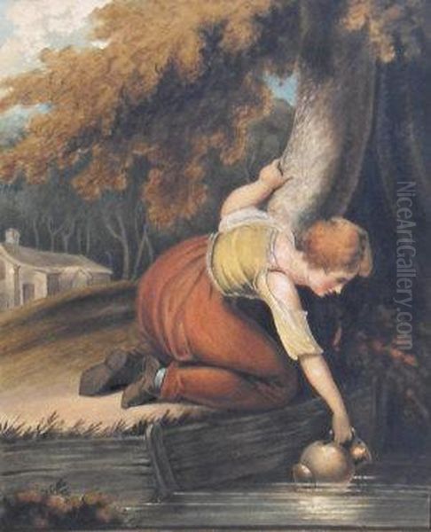 A Young Girl Filling A Pitcher In A Stream Oil Painting by Richard Westall