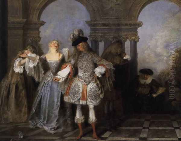 Actors from the Comédie Francaise c. 1720 Oil Painting by Jean-Antoine Watteau