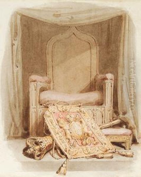 A Royal Throne, With Sceptre Andtabard Lying At Its Feet Oil Painting by Richard Westall